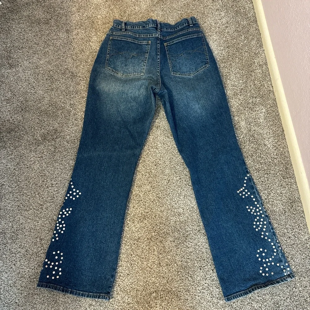 Authentic Vintage Y2K L.A. Blues Dark Blue Flare Jeans with Studded  Accents - Picture 4 of 4
